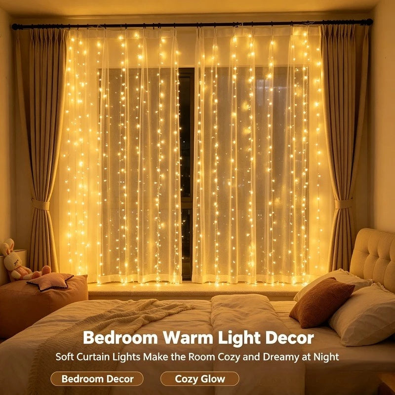 Rideau lumineux LED, 3×3 m avec télécommande